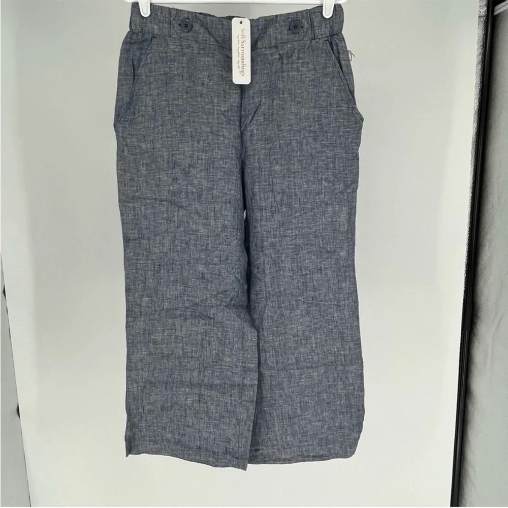 SOFT SURROUNDINGS NWT ALISO POINT LINEN WIDE LEG CROP PANTS BLUE SMALL - Picture 2 of 12